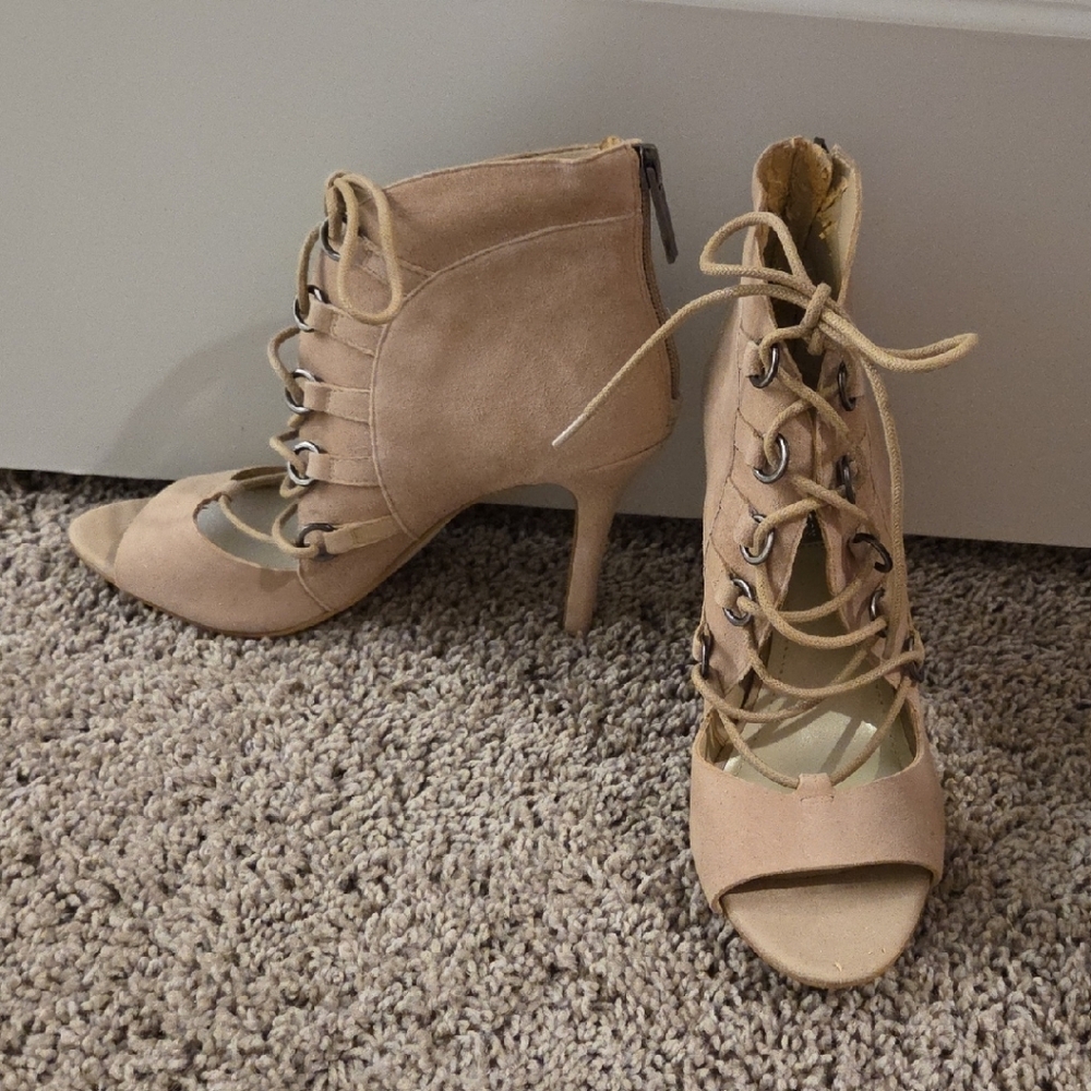 BCBGeneration Tan Lace-Up Heeled Boots